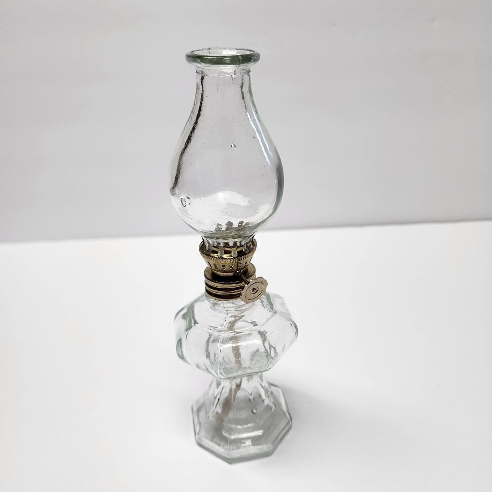 Vintage Miniature Clear Glass Oil Lamp Wexford By Anchor Hocking 6.5"